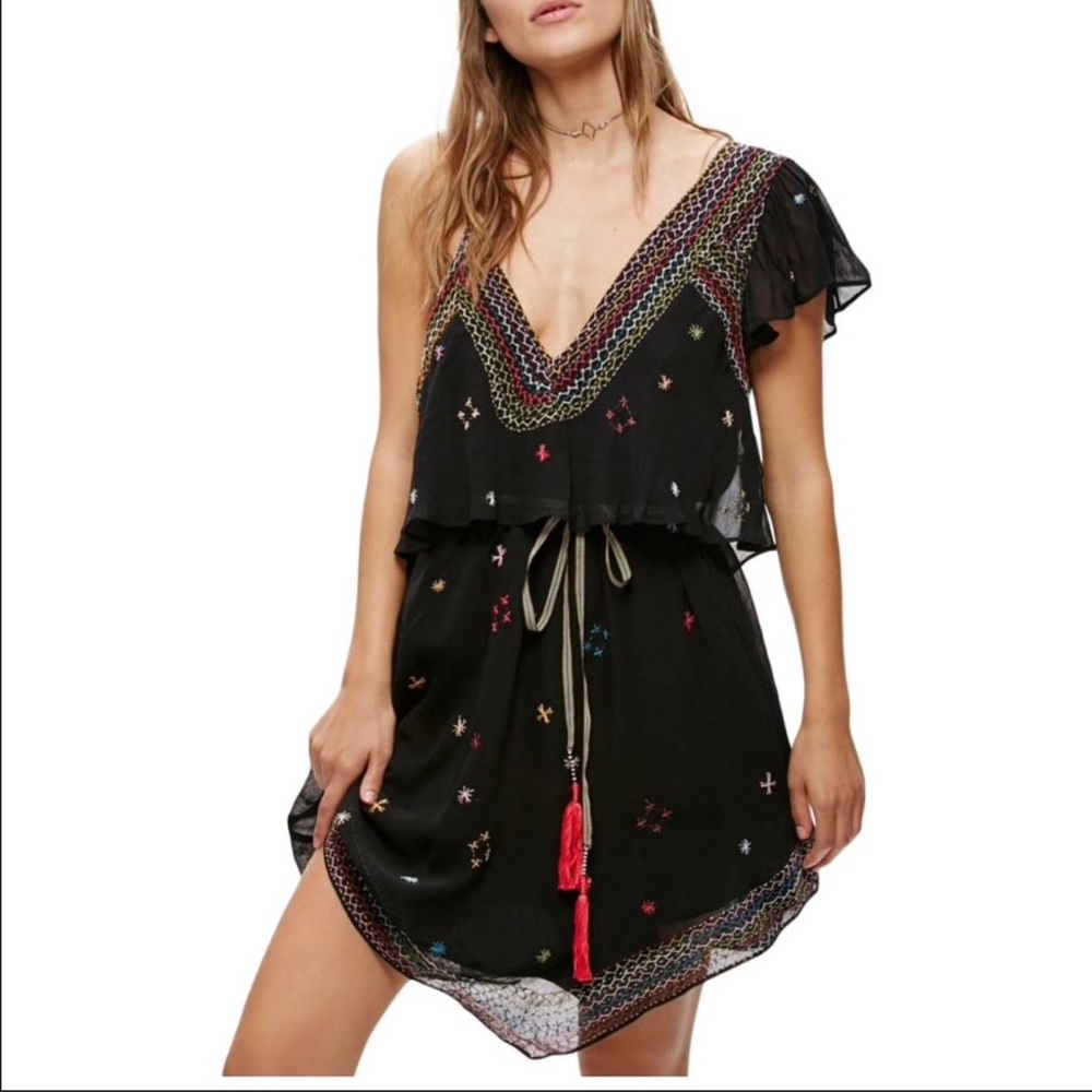 Free People Assymetric Embroidered Dress EUC S